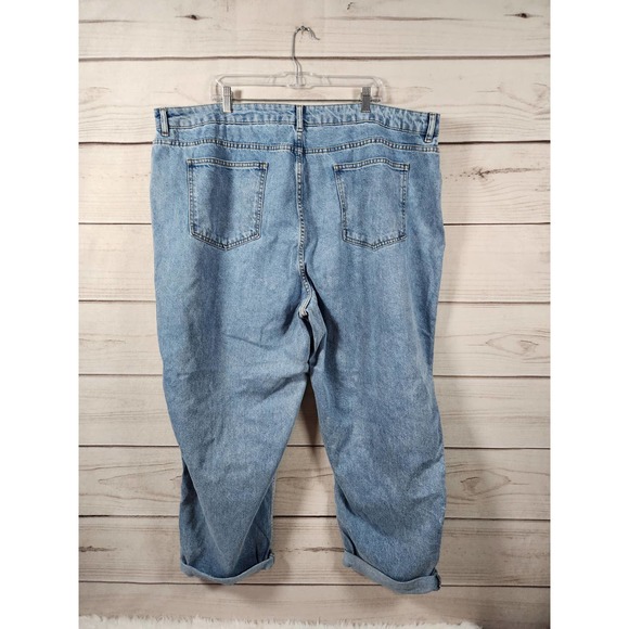 Asos Design‎ Women's Blue Stretch High Rise Roll Tab Straight Mom Jeans Size 22 - Picture 2 of 7